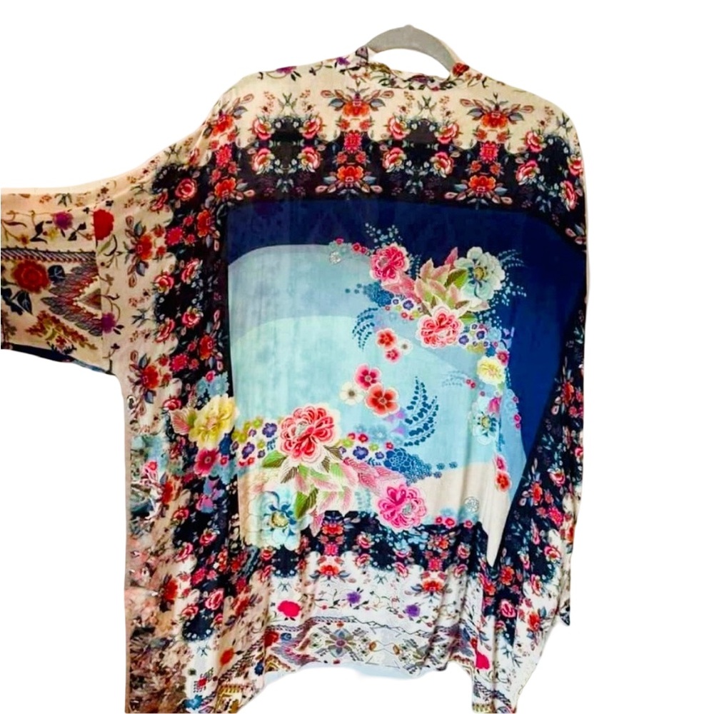 Johnny Was Sz XL Floral Blue Multicolor Blouse